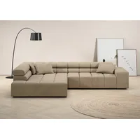 INOSIGN Ecksofa »Ancona incl. Kopfteilverstellung, Zierkissen Breite 319cm, L-Form«, wahlweise motorische Sitztiefenverstellung, auch in Cord + Easy Care, beige