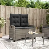 SECOLI Gartensofa mit Liegefunktion Gartenbank Rattan Verstellbar Rattan Bank 2 sitzer Polyrattan Lounge-Sofa Zweisitzer Balkon Sofa Balkon Couch klein-Grau-