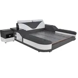 JV Möbel Leder Design Polster Bett 140 x 200 cm Schwarz