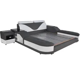 JV Möbel Leder Design Polster Bett 140 x 200 cm Schwarz