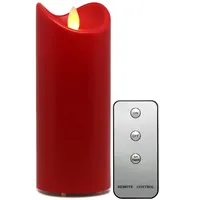 Tronje LED Outdoor Kerze - 18cm Stumpenkerze Rot mit Timer u. Fernbedienung - bewegliche Flamme - IP44 UV Hitzebeständig