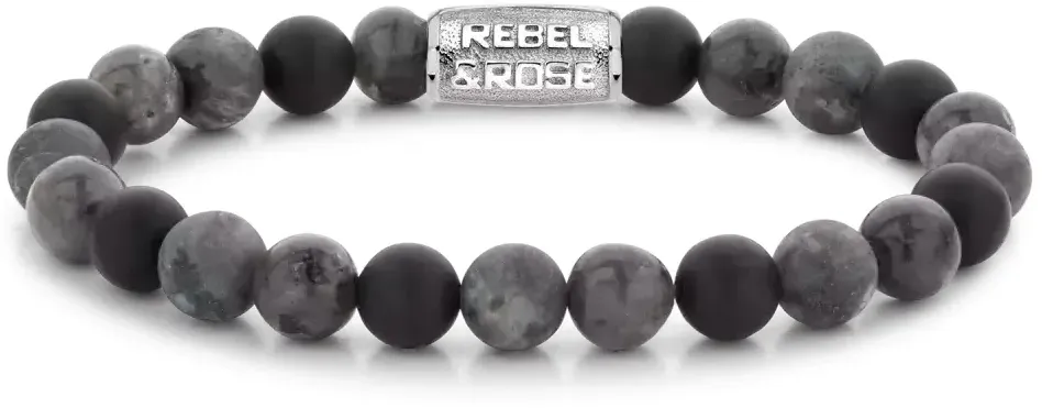 REBEL & ROSE - BRACELETS BEADS - Grey Rocks - silber / 8 MM