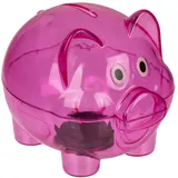 Sparschwein aus transparentem Kunststoff, Original-Spardose, kleine Größe (10 x 8 x 8 cm) für Kinder mit Deckel, leichte und robuste Spardose. (Rosa)