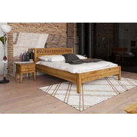 Natur24 Einzelbett Bett Sydo 5 Sonderlänge 90x220 Wildeiche Holzkopfteil und Holzbeine braun