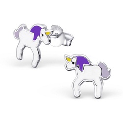 BUNGSA Ohrring-Set Ohrstecker Einhorn Unicorn aus 925 Silber für Kinder (1 Paar (2 Stück), 2-tlg), Ohrschmuck Ohrringe Kinder lila|silberfarben