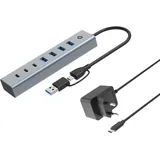 Conceptronic HUBBIES20GP 7-Port USB 3.2 Gen 1 Hub mit Netzteil, 5Gbps, USB-C x 3, USB-A x 4