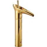 Einhebel-wasserfall-waschtischarmatur, Deckmontage, Einloch-aufsatzarmatur Für Aufsatzwaschbecken, Für Warm- Und Kaltwasser (gold, Oben)