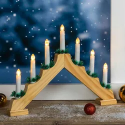 Haushalt International Holz-Lichterbogen mit 7 warmweißen LEDs und Timer