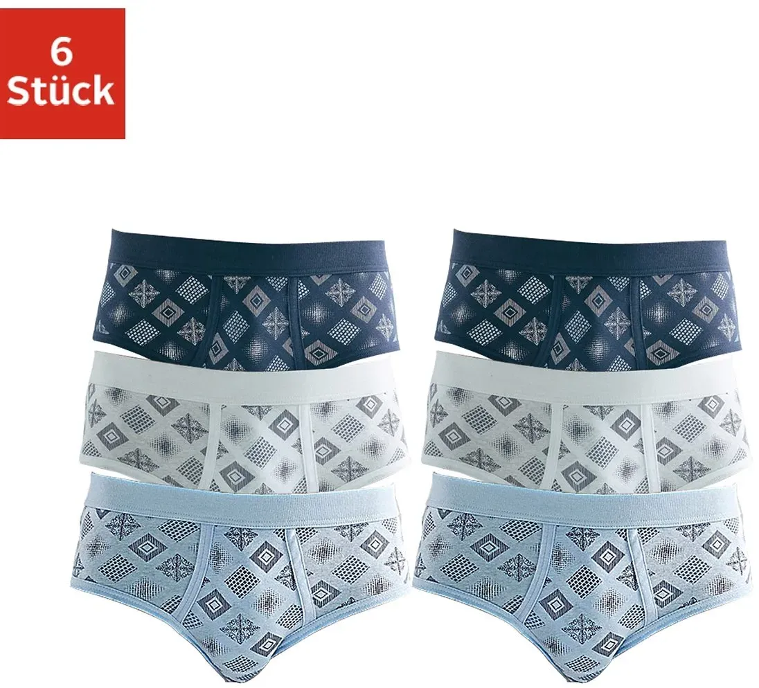 Slip CLIPPER, Herren, Gr. 4, 6 Stk., blau (weiß, marine, hellblau), Single Jersey, Obermaterial: 100% Baumwolle, gemustert, körpernah, Unterhosen Slip, mit Eingriff, schöne Feinripp-Qualität aus reiner Baumwolle