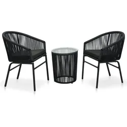 vidaXL 3-tlg. Bistro-Set mit Kissen PVC Rattan Schwarz