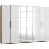 WIMEX Level 300 x 216 x 58 cm Plankeneiche Nachbildung/Weißglas mit Glas- und Spiegeltüren