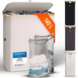 HENNEZ Wäschekorb mit Deckel 2 Fächer Wäschekorb Beige Bambus Badezimmer-Organizer