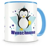 Samunshi® Kindertasse mit Namen Tasse Baby Pinguin Personalisierte Tasse mit Namen Kinder Kinderbecher mit Namen Kindergarten blau 300ml