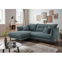 Ecksofa INOSIGN "Lazio" Sofas Gr. B/H/T: 255cm x 94cm x 180cm, Cord, Recamiere links, grün (petrol, zierkissen petrol) zwei verschiedene Fußfarben wählbar