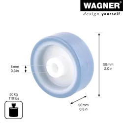 WAGNER Lenkrolle/Bockrolle/Möbelrolle Soft Ersatzrad ECO - Ø 50 mm, blau/weiß, Tragkraft 50 kg - 03655001