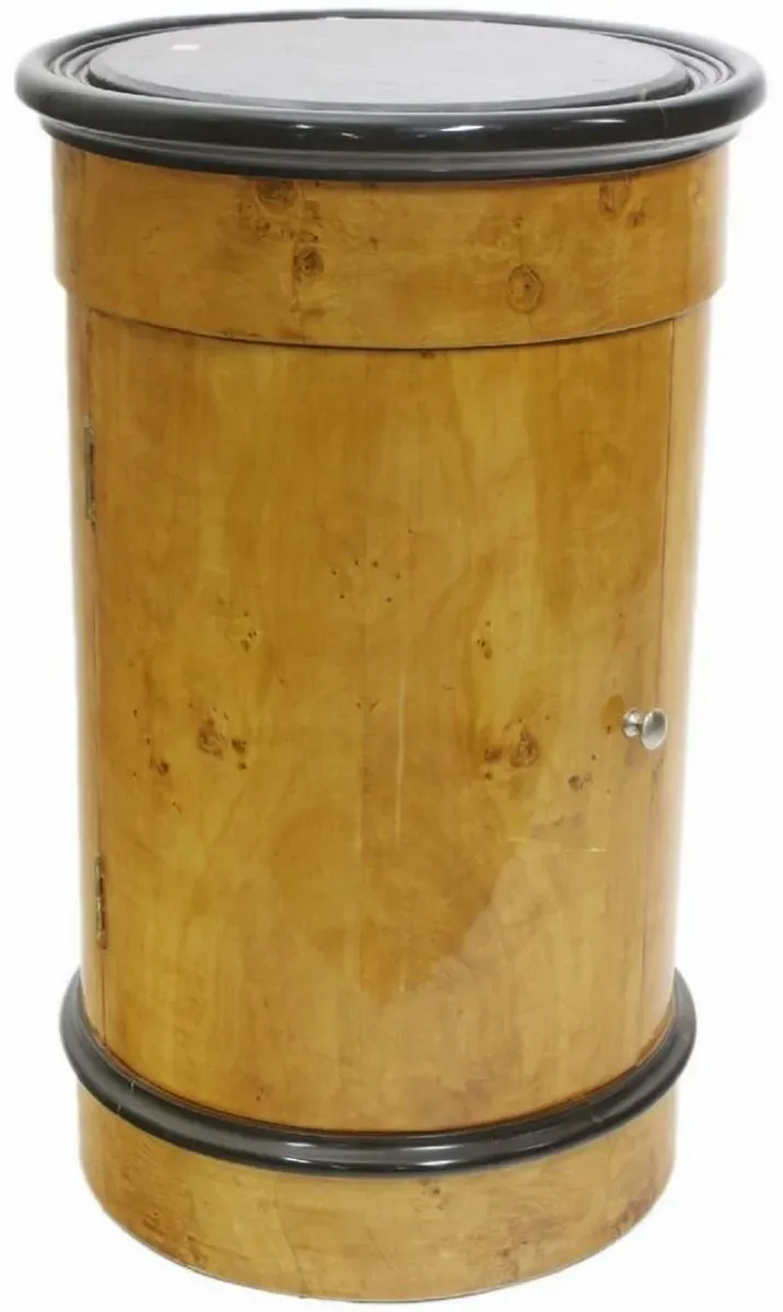 Casa Padrino Art Deco Barschrank Vogelaugenahorn Hellbraun / Schwarz Ø 45 x H. 75 cm - Art Deco Bar Möbel