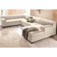 Wohnlandschaft HOME AFFAIRE "Falk U-Form" Sofas Gr. B/H/T: 320cm x 77cm x 90cm, Luxus-Microfaser, Recamiere rechts, ohne Bettfunktion, beige (creme) mit Federkern und wahlweise Bettfunktion