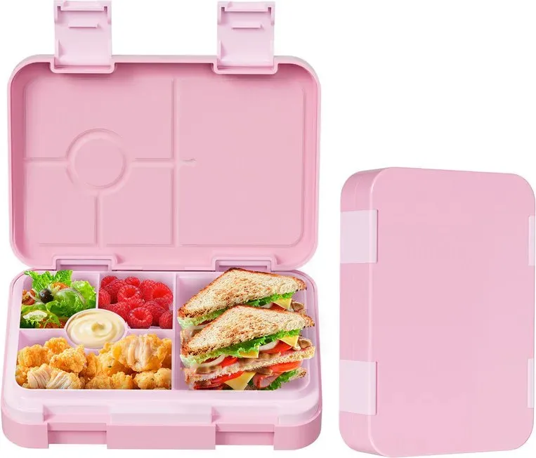 Meoky 5-Kammer-Bento-Mittagessenbox mit doppeltem Verschluss - Rosa