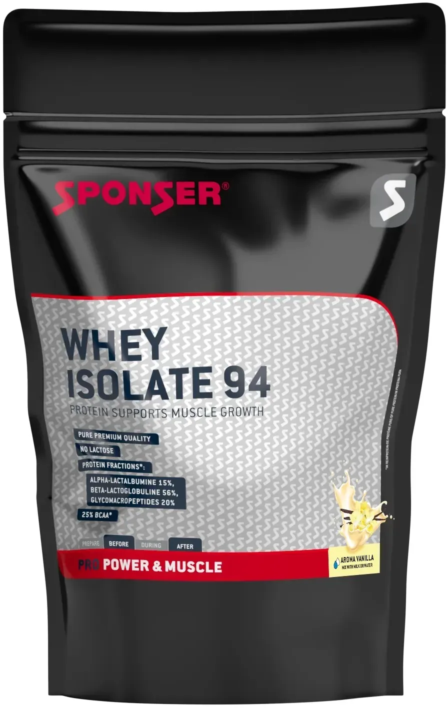 Sponser Whey Isolate 94 Proteinpulver (reines Whey Isolate CFM, max. Eiweißgehalt, laktosefrei) Vanille 1500g Stehbeutel