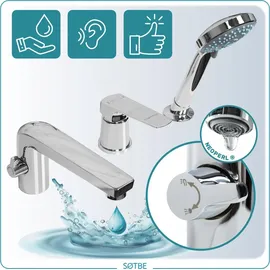 sotbe 3-Loch Badewannenarmatur mit Brausegriff Chrom