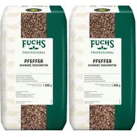 Fuchs Professional - Pfeffer schwarz geschrotet, 1 kg im Beutel, grob gemahlenes Gewürz für Großverbraucher, mit praktischem Streuaufsatz (Packung mit 2)