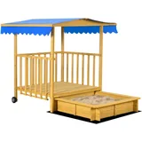 Outsunny Sandkasten mit Dach, Sandkiste aus Holz mit Spielhaus,