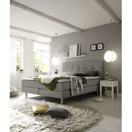 Hasena Fleur Boxspringbett 140-180 cm Hellgrau, Liegefläche:160 x 200 cm, Topper:Base-Topper - Hellgrau