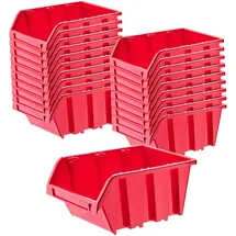 Kadax Werkstatt-Stapelkiste, Stapelbox aus PP Kunststoff, Sichtlagerbox in verschiedenen Größen, Lagerboxen für Werkzeugswand, Sichtlagerkasten, Sortierbox (Rot 20 Stück, 390x240mm)