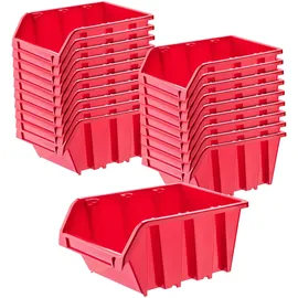 Kadax Werkstatt-Stapelkiste, Stapelbox aus PP Kunststoff, Sichtlagerbox in verschiedenen Größen, Lagerboxen für Werkzeugswand, Sichtlagerkasten, Sortierbox (Rot 20 Stück, 390x240mm)