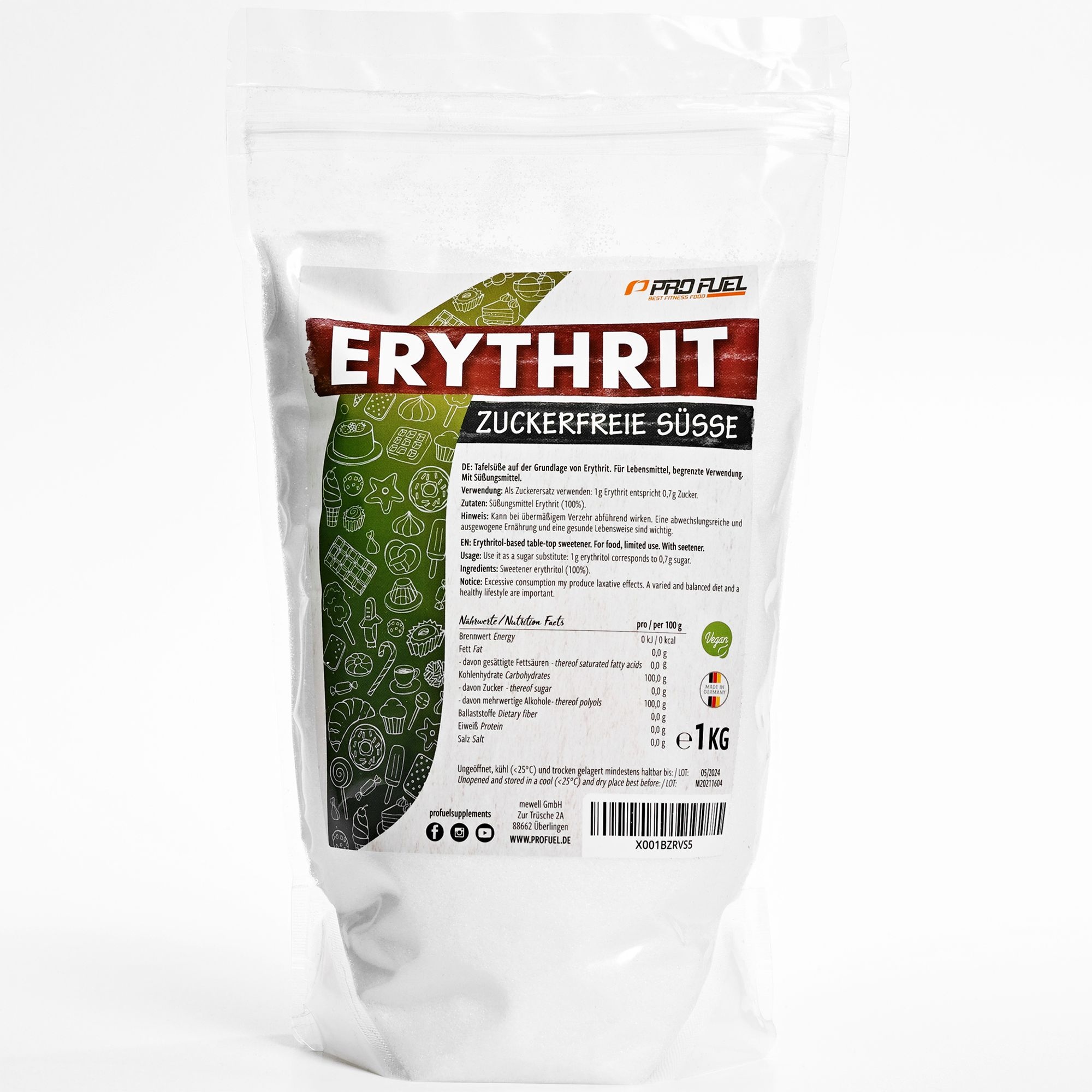 ProFuel - Erythrit zuckerfreie Süße Pulver 1000 g