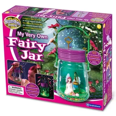 Feenglas Bastelset für Kinder transparent/grün/bunt Kunststoff LED-Licht, Geheimfach, Feenstaub - Brainstorm - inkl. Deko