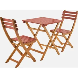 sweeek - Gartentisch aus Akazienholz, 2 Klappstühle - Terrakotta - Orange