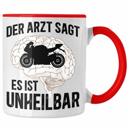 Trendation Tasse Trendation – Motorradfahrer Geschenk Männer Motorrad Tasse mit Spruch Kaffeetasse für Biker Herren rot