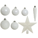 Decoris season decorations Weihnachtskugeln mit Christbaumspitze Stern Kunststoff 33er Set bruchsicher weiß winterweiß