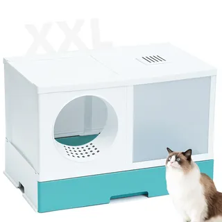 PeTraum Großes Katzenklo XXL mit Luftfilter, Geschlossene Katzentoilette XXL für Große Katzen, ‎69 x 44 x 46 cm, Leicht zu Reinigen mit Schublade, Ideal für Mehrkatzenhaushalte (Grün)