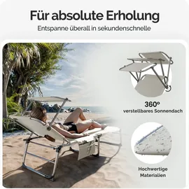 CASARIA Sonnenliege Klappbar 190 x 60 x 150 cm Creme