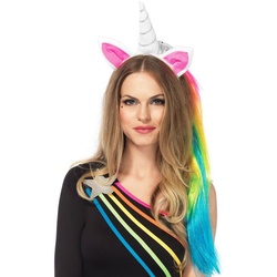 Leg Avenue Kostüm Einhorn Haarreif, Zauberhafter Haarschmuck mit Horn, Ohren und Regenbogen-Haar weiß