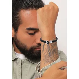 KUZZOI Lederarmband mit Anker Schwarz 925 Sterling Silber 23 cm