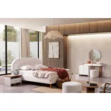 JVmoebel Schlafzimmer-Set Schlafzimmer-Set Harmonie in Weiß aus Holz mit elegantem Design, (5-tlg., MaßeBett, Maße2x Nachttische, MaßeSchminktisch mit Spiegel, MaßeHocker), Made in Europe weiß