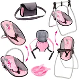 Bayer Puppen Accessoires-Set Vario rosa/grau, (Set, 6-tlg), mit multifunktionalem Sitz rosa|grau