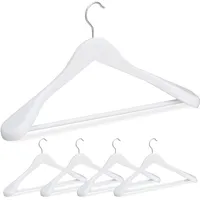 Relaxdays Anzug Kleiderbügel, 5er Set, breite Schulter, 360° drehbarer Haken, Hosenstange, Holzkleiderbügel, weiß