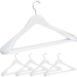 Relaxdays Anzug Kleiderbügel, 5er Set, breite Schulter, 360° drehbarer Haken, Hosenstange, Holzkleiderbügel, weiß