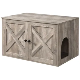 Songmics FEANDREA Katzentoilette,80x53x49,2cm,mit herausnehmbarem Trennwand greige - Grau