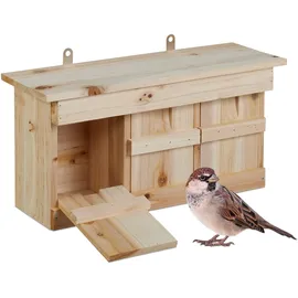 Relaxdays Nistkasten für Spatzen, Hellbraun,Silber