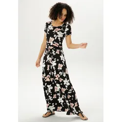 Sommerkleid, mit gerafftem Taillenbund, Gr. 46 - N-Gr, schwarz-rose-weiß-olivgrün, , 56841908-46 N-Gr