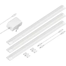ledscom.de LED Unterbau-Leuchte SIRIS weiß matt, flach, je 50cm, je 531lm, warm-weiß, 3er Set