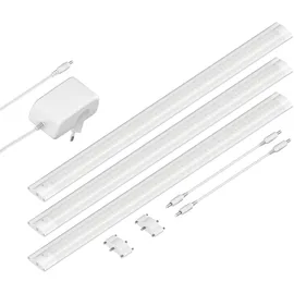 ledscom.de LED Unterbau-Leuchte SIRIS weiß matt, flach, je 50cm, je 531lm, warm-weiß, 3er Set