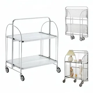PFCTART Beistellwagen Mobile Storage Folding Trolley, Servierwagen, zusammenklappbar, Dinett Ablagekorb 2 Tier Clear gehärtetes Glas with Wheels