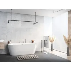 KS Handel 24 Alu Duschvorhangstange Schwarz 70x165x70 cm barrierefrei passend für Badewanne, U-Form, inkl. Deckenhalterungen, inkl. Ringe