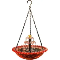 Solar Vogelbad mit Springbrunnen Hängende Vogeltränke Garten Hof Terrasse Solarbetrieben ohne Strom Auch als Kolibri-Futterspender Wasserstation nutzbar (Rot)